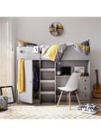 Very Home Atlanta High Sleeper with Desk, Drawers and Wardrobe with Mattress Options (Buy and SAVE!) - Grey - Bed Frame With Standard Mattress, Grey