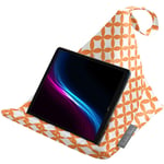 Izabela Peters® Designer Bean Bag Cushion Pillow Holder Stand for iPad, Tablet, Kindle, Phone - Works Every Angle - Luxurious Shimmer Velvet - Morc Orange & White Bahia | Marrakech Collection
