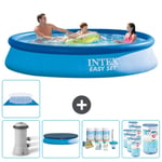Intex Pyöreä puhallettava Easy Set uima-allas - 366 x 76 cm - Sininen - Sisältää pumpun Peite - Huoltopaketti - Suodattimet - Groundsheet Tarvikkeet