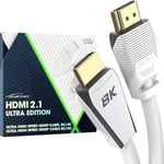 KabelDirekt – Câble 8K HDMI 2.1, édition certifiée Gamer – 3 m (8K@60Hz, Ultra High Speed/48G pour 10K, 8K ou 144 Hz ultra rapide en 4K, optimal pour PS5/Xbox et Gaming PC, moniteur/TV, blanc)