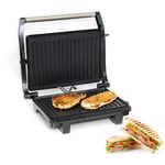 Geepas 1000W Stainless Steel Panini Grill Maker - 2-in-1 Grill & Toastie Machine with Non-Stick Plates, Drip Tray - Ideal for Panini's Steaks Toastie Vegetables Prawns Meat Fish - 2 Years Warranty