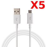 5X Câble Micro USB Synchro & Charge Blanc pour Samsung J3 / J5 / J7 2015/2016/2017 Blanc PACK X5 Couleur :