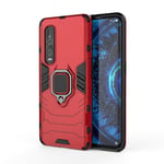 HAOYE Case for OPPO Find X2 Pro, 360 degree Rotating Ring Holder Kickstand Heavy Duty Armor Shockproof Cover, Double Layer Design Silicone TPU + Hard PC Case with Magnetic Car Mount. Red