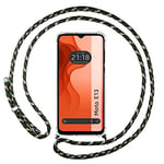Tumundosmartphone Coque Pendentif Transparent pour Motorola Moto E13 avec Cordon Vert/Doré