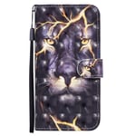 Samsung Galaxy A21S Case, Shockproof 3D Painted Animal PU Leather Wallet Protective Cover Flip Magnetic Clasp Folio with Kickstand Card Slots TPU Bumper for Samsung A21S Phone Case, Lightning Lion