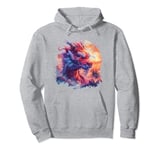 Fierce mythical red dragon sunset palm trees Asian art #2 Pullover Hoodie