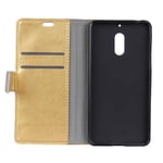 Flip Case for Nokia 6, Business Case with Card Slots, Leather Cover Wallet Case Kickstand Phone Cover Shockproof Case for Nokia 6 (Golden)