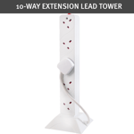 10-Way Extension Lead Tower / 2 Metre Cable / Surge Protected / Home Or Office