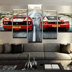 WENXIUF 5 Panel Wall Art Pictures Red racing car,Prints On Canvas 100x55cm Wooden Frame Ready To Hang The Animal Photo For Home Modern Decoration Wall Pictures Living Room Print Decor