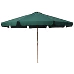 vidaXL Outdoor Parasol with Wooden Pole with Double Pullys System Outdoor Lawn Garden Sunshade Deck Terrace Patio Umbrella 330cm Green