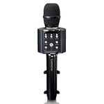 Lenco BMC-090 - Microphone karaoké - Bluetooth V4.2 - Avec support pour smartphone - 5 W RMS - Effets d'éclairage LED - Batterie intégrée de 1 200 mAh - Android et iOS - noir
