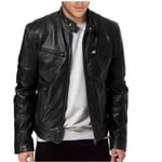 Herrar Slim Fit Ståkrags Läderjacka Black L