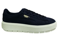 Puma Basket Platform Trace Soft Navy Leather Lace Up Womens Trainers 369642 03