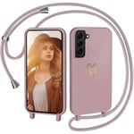 CaseLover Coque avec Cordon pour Samsung Galaxy S22 Plus, Coque de Cellulaire Corde Silicone Étui en Motif Coeur avec Réglable Collier Téléphone Chaîne Lanyard Housse pour Samsung S22+ 5G, Pink