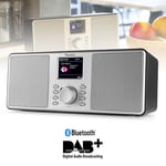 Monza DAB+ Digital Radio with FM Tuner, Alarm, Stereo Bluetooth Speaker, Silver