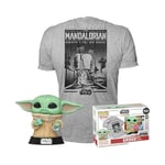 Funko Pop! & Tee: Mando - Grogu With Cookie (the Child, Baby Yoda) - (Grogu With Cookie (the Child, Baby Yoda), Baby Yoda) With Cookie - Large - (L) - Star Wars: the Mandalorian - T-Shirt - Clothes