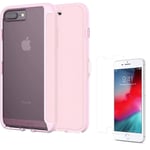 Tech21 iPhone 7 Plus iPhone 8 Plus Wallet Baby Pink Case Protective with Magnetic Closing Cover Evo Wallet (2 Piece Bundle) with Glass Screen Protector for iPhone 6s/7/8 Plus (In Non-Retail Packaging)