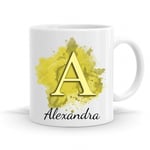 i-Tronixs® Personalised Name Initial Colour Printed Coffee Tea Mug for Valentines Day Birthday for Him Her Boyfriend Girlfriend Fiance Husband Wife Friend (Yellow)