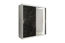 Garderobe med Speil Marmesa 180 cm Marmormønster - Hvit/Svart/Gull