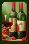 Schatzmix Plaque métallique décorative en Forme de Bouteille de vin Rouge avec Fraises 20 x 30 cm