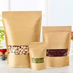 100 st Kraftpåsar med fönster Stå upp Ziplock Seal Papperspåse, Matförvaringspåse - 16*26cm