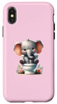 Coque pour iPhone X/XS Rose mignon bébé éléphant assis sur les toilettes Art fantaisiste