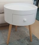 Small Round Side Table Vintage Retro Bedside Table Plant Lamp Stand Drawer Unit