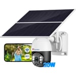 Ctronics Caméra Surveillance Solaire avec 20W Panneau Solaire 20,000mAh Batterie, [Enregistrement 24/7] Extérieure Sans Fil Vue à 360° Vision