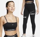 Nike Pro Women's Mid-Rise Graphic Leggings Pro Indy Bra Outfit Sz S Black White 