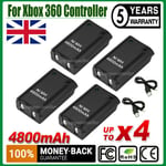4PCS For XBOX 360 Rechargeable Wireless Controller Battery + Charger Cable Black
