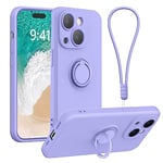 Galful Coque avec Cordon iPhone 15 Etui,Silicone Housse iPhone 15 avec Anneau Bracelet Case Mince Support Magnétique Microfibre Douce Antichoc Anti-Rayures Cover-Violet Clair
