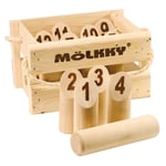 Tactic Mölkky in Wooden Crate Fun Family Outdoor Garden Game Pin Skittles New 