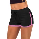Yoga Drawstring Shorts Women Casual Loose Cotton Elastic Waist Black Pink L
