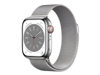 Apple Watch Series 8 (GPS + Cellular) - 41 mm - rostfritt stål i silver - smart klocka med milanesisk loop - handledsstorlek: 130-180 mm - 32 GB - Wi-Fi, LTE, Bluetooth, UWB - 4G - 42.3 g