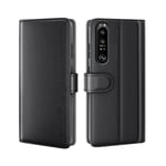 Sony Xperia 1 III Plånboksfodral i Äkta Läder, Svart