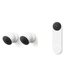 Google Nest Cam (Outdoor/Indoor, Battery) Security Camera - Smart Home WiFi Camera - Wireless, 2-Pack & Nest Doorbell (Battery) - Wireless Video Doorbell - Smart WiFi Doorbell Camera, Snow