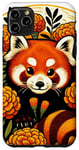 Coque pour iPhone 11 Pro Max Panda rouge rétro art marguerite fleurs souci