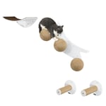 Four-Piece Wall-Mounted Cat Shelves, Curved Platforms, Scratching Posts - White