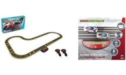 Micro Scalextric Sets for Kids Age 4+ Formula E - Lamborghini vs Porsche - Battery Powered Electric Racing Track Set, Slot Car Race Tracks - Includes: 1x Race Set & 1x Mains Powered Track Piece