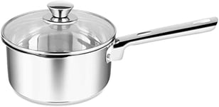 Penguin Home® Saucepan 16cm, 1.5 Litre | Stainless Steel Sauce Pan with Glass Lid | Induction Safe Milk Pot with Double Pouring Lips | Cookware Set | Cooking Pots & Pans
