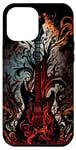Coque pour iPhone 13 Pro Max Guitare électrique Band Rock rouge flammes feu et fumée
