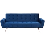 Beliani - Canapé Convertible Clic-Clac en Velours Bleu Foncé Capitonné avec Espace Couchage Confortable pour Salon Vintage et Glamour