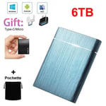 SSD Portable Disque Dur Externe 6TB 6To Bleu avec OTG Type-C et Micro B + Pochette Sac de Stockage en Tissu