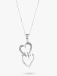 L & T Heirlooms 9ct White Gold Second Hand Diamond Double Heart Pendant Necklace, White Gold