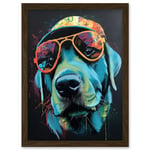Labrador Retriever with Sunglasses and Hat Artwork Framed Wall Art Print A4