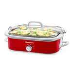 Aspiree Elite Gourmet MST-5240 Casserole Crock Slow Cooker, couvercle verrouillable, température réglable, garde au chaud et au lave-vaisselle, capacité 3,5 qt, rouge