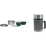 Stanley Adventure Stainless Steel Camping Cooking Set for Two 1.0L / 1.1 QT with Bowls and Sporks + Stanley Classic Legendary Food Jar 0.94L Hammertone Green