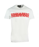 Dsquared2 Mens Cool Fit Red Mirrored Brand Logo White T-Shirt Cotton - Size X-Small
