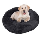 Jorisa Soft Plush Pet Bed,Cat Dog Puppy Round Fluffy Warm Nest Kennel Doghouse Furry Donut Pillow Cushion Mat,Faux Fur Pet Sofa Fuzzy Sleeping Bed Mattress Pad(Black,70cm)