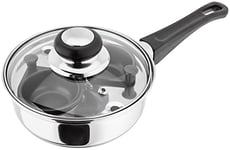 Judge Essentials HP92 Two Cup Egg Poacher and Stainless Steel Frying Pan, 16cm, Vented Glass Lid and Stay-Cool Handle - 10 Year Guarantee